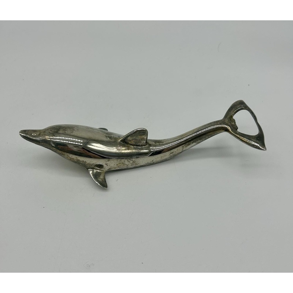 Vintage Dolphin Beer/Soda Bottle Opener Silver Plated Aged Patina 6.5" Nautical